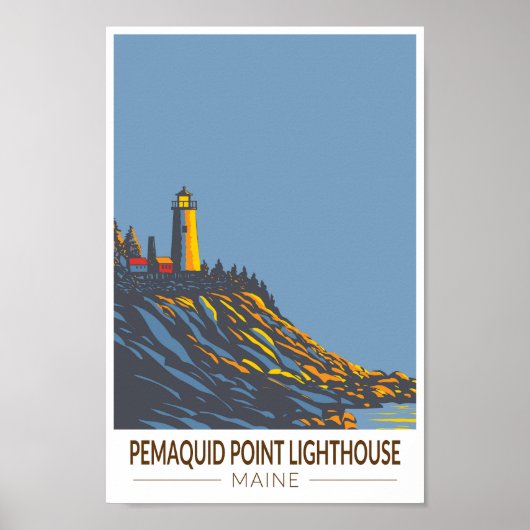 Pemaquid Point Lighthouse Maine Travel Art Vintage Poster (Voorkant)