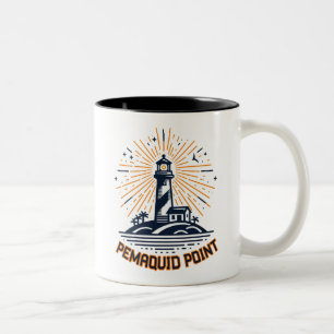 Pemaquid Point Lighthouse Zonsopgang Tweekleurige Koffiemok