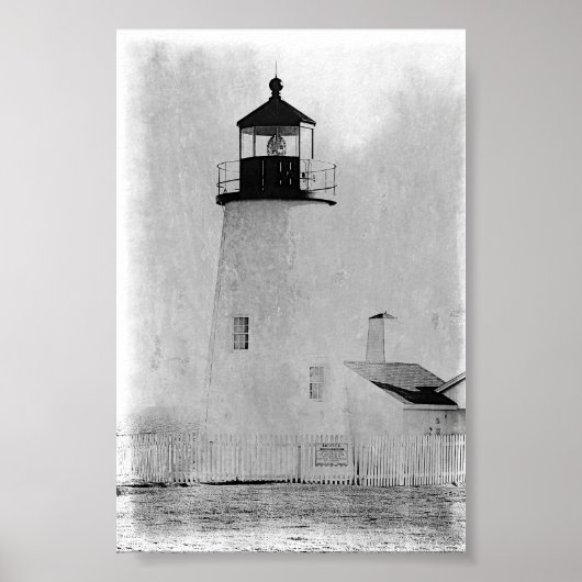 Pemaquid Point Maine Lighthouse B&W Poster Print (Voorkant)