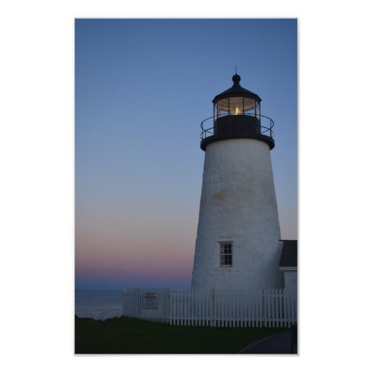 Pemaquid Point-vuurtoren bij zonsondergang Foto Afdruk (Voorkant)