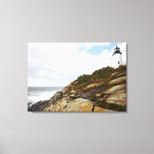 Pemaquid Point-vuurtoren op een Rocky Hillside Canvas Afdruk