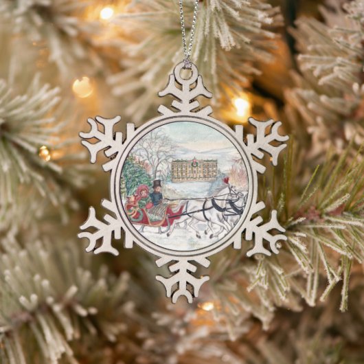 Pemberley Sleigh Ride - Jane Austen Tin Sneeuwvlok Ornament (Boom)