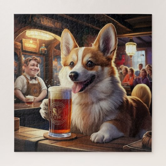 Pembroke Corgi Drink een biertje in de kroeg Legpuzzel (Verticaal)