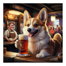 Pembroke Corgi Drink een biertje in de kroeg