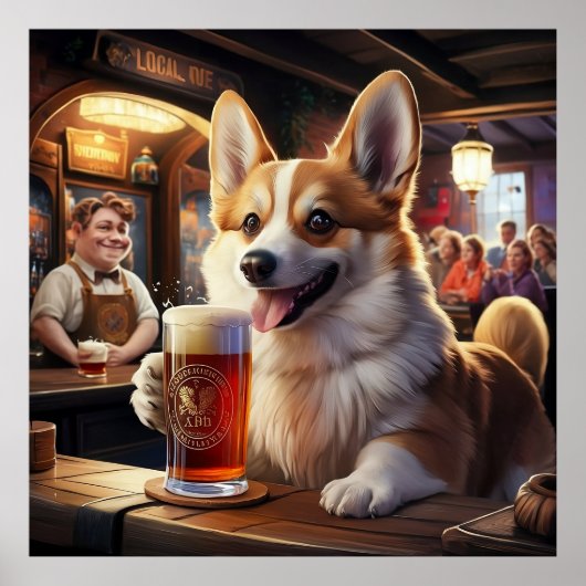 Pembroke Corgi Drink een biertje in de kroeg Poster (Voorkant)