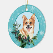Pembroke Corgi Evergreen Blue Snowflake Border Keramisch Ornament (Links)
