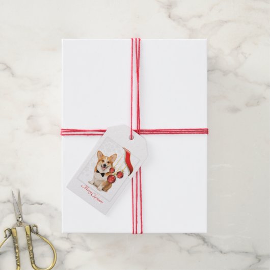 Pembroke Corgi Kerstmis Cadeaulabel (Met Touw)