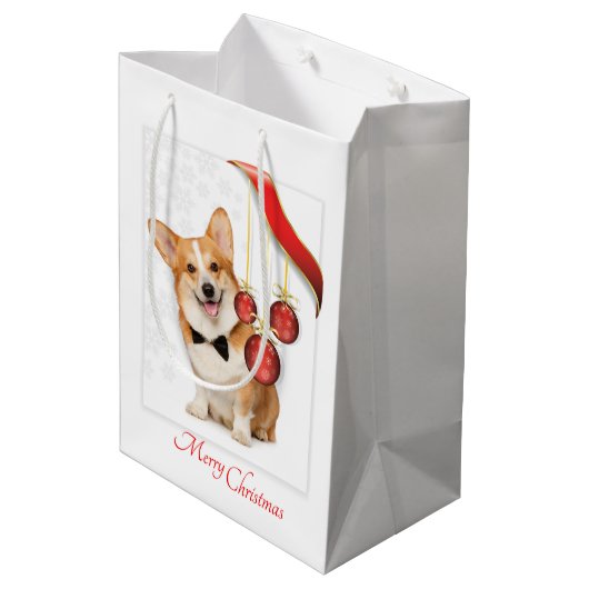 Pembroke Corgi Kerstmis Medium Cadeauzakje (Achterkant Gekanteld)