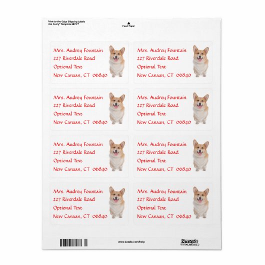 Pembroke Corgi Naam Retouradres Mailing Label (Full Sheet)