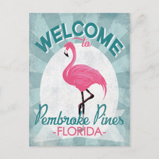 Pembroke Pines Florida Pink Flamingo Retro Briefkaart