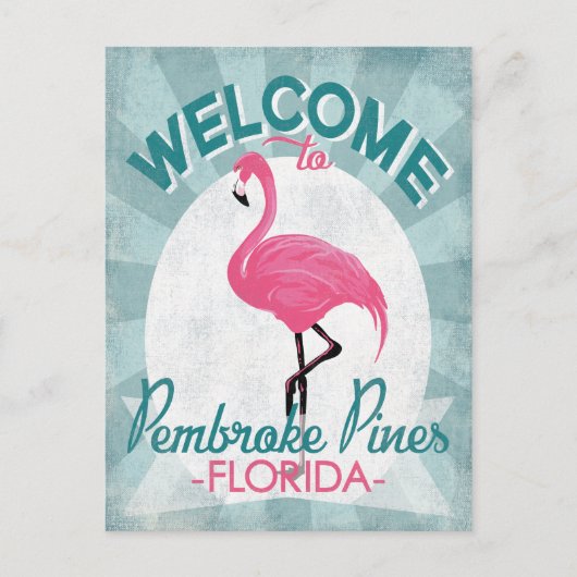 Pembroke Pines Florida Pink Flamingo Retro Briefkaart (Voorkant)