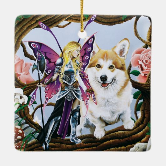 Pembroke Welch Corgi Fairy Fantasy Keramisch Ornament (Achterkant)