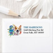 Pembroke Welsh Cardigan Blue Floral Retouradres Etiket (Insitu)