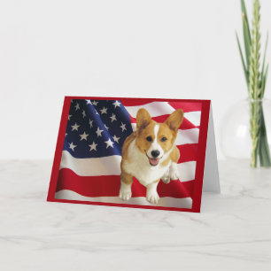 Pembroke Welsh Corgi American Flag Wenskaart Kaart