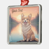 Pembroke Welsh Corgi bij het meer Metalen Ornament (Links)