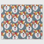 Pembroke Welsh Corgi Blauwgroen Cartoon Wrapping P Cadeaupapier (Vlak)