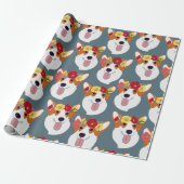 Pembroke Welsh Corgi Blauwgroen Cartoon Wrapping P Cadeaupapier (Uitgerold)