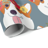 Pembroke Welsh Corgi Blauwgroen Cartoon Wrapping P Cadeaupapier (Rol Hoek)