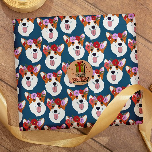 Pembroke Welsh Corgi Blue Cartoon Wrapping Paper Cadeaupapier