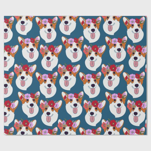 Pembroke Welsh Corgi Blue Cartoon Wrapping Paper Cadeaupapier (Vlak)