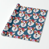 Pembroke Welsh Corgi Blue Cartoon Wrapping Paper Cadeaupapier (Uitgerold)