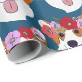 Pembroke Welsh Corgi Blue Cartoon Wrapping Paper Cadeaupapier (Rol Hoek)