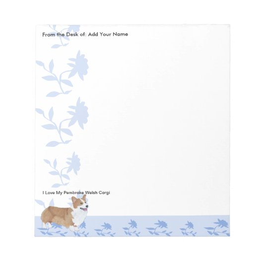 Pembroke Welsh Corgi, Blue Flowers Notitieblok (Voorkant)