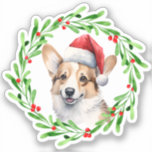 Pembroke Welsh Corgi Christmas Dog Puppy Vinyl Sticker<br><div class="desc">Vakantie Kerst sticker met een waterverf Pembroke Welsh Corgi en waterverf kerstkrans ontwerp op de voorkant. Gaat perfect met de Corgi kerstkaart en de adresetiketten van de mailing retour!</div>