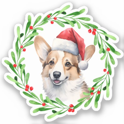 Pembroke Welsh Corgi Christmas Dog Puppy Vinyl Sticker (Voorkant)