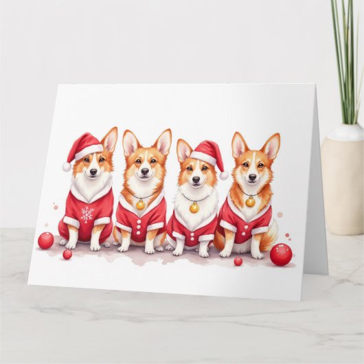 Pembroke Welsh Corgi Christmas Dress Santa Hat Kaart (Voorkant)