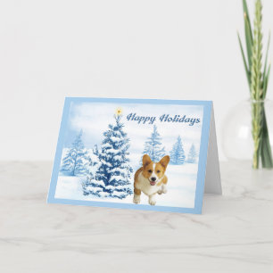 Pembroke Welsh Corgi Christmas Kaart Blue Tree