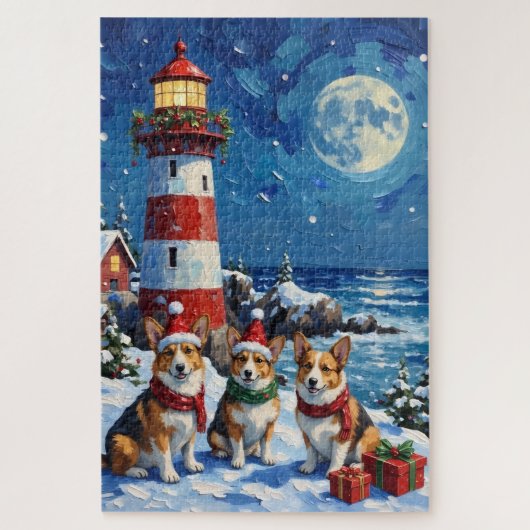 Pembroke Welsh Corgi Christmas Lighthouse Holiday Legpuzzel (Verticaal)