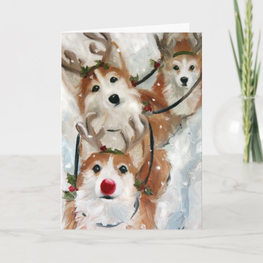 Pembroke Welsh Corgi Christmas Reindeer Feestdagen Kaart (Voorkant)