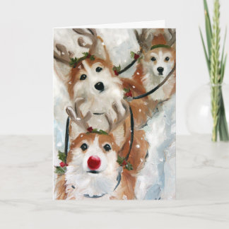 Pembroke Welsh Corgi Christmas Reindeer Feestdagen Kaart