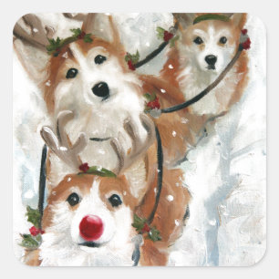 pembroke welsh Corgi Christmas Rendier Vierkante Sticker