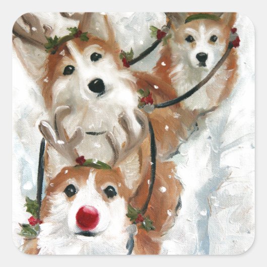 pembroke welsh Corgi Christmas Rendier Vierkante Sticker (Voorkant)