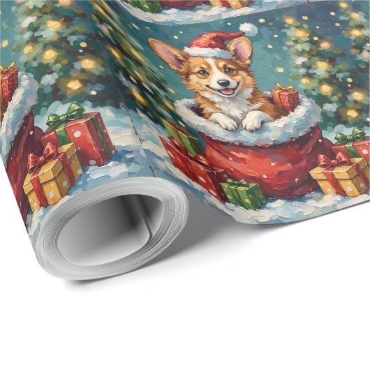 Pembroke Welsh Corgi Christmas Santa Bag Adventure Cadeaupapier (Rol Hoek)