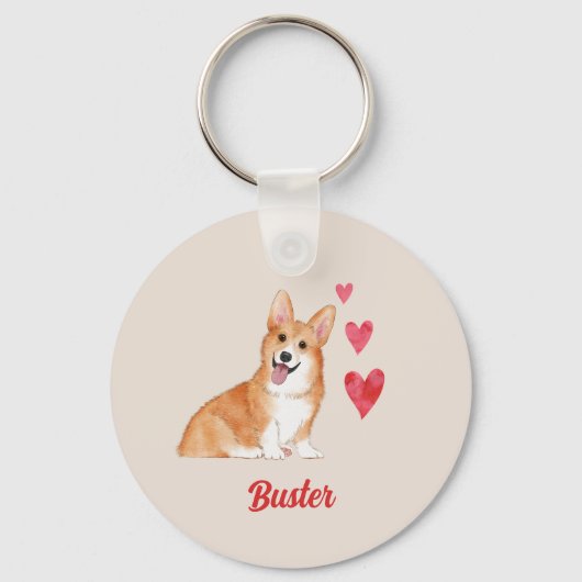 Pembroke Welsh Corgi  dierennaam Sleutelhanger (Voorkant)