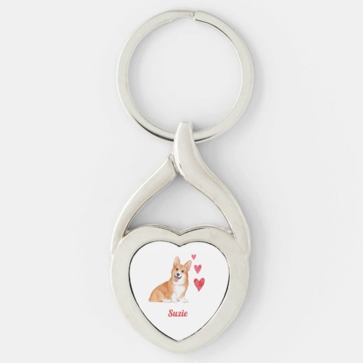 Pembroke Welsh Corgi Dog Aangepaste naam Sleutelhanger (Voorkant)