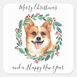 Pembroke Welsh Corgi Dog Elegant Merry Kerstmis Vierkante Sticker