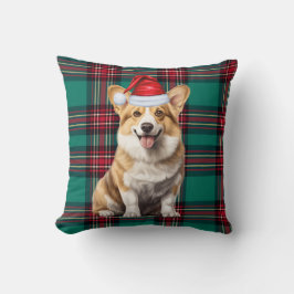 Pembroke Welsh Corgi Dog Green Plaid Kerstmis Kussen