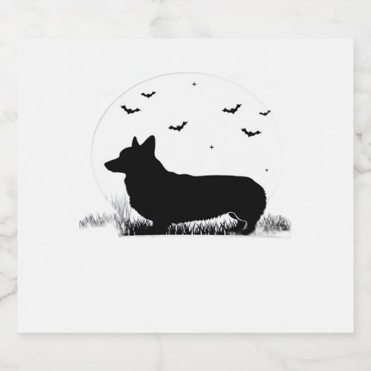 Pembroke Welsh Corgi Dog - Halloween Moon Silhouet Sparkling Wijnetiket (Enkel label)
