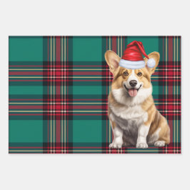 Pembroke Welsh Corgi Dog Holiday Plaid Kerstmis Inpakpapier Vel