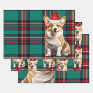 Pembroke Welsh Corgi Dog Holiday Plaid Kerstmis Inpakpapier Vel