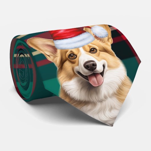 Pembroke Welsh Corgi Dog Holiday Plaid Kerstmis Stropdas (Opgerold)