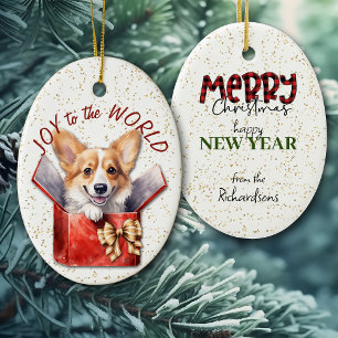 Pembroke Welsh Corgi Dog Joy to the World Holiday Keramisch Ornament