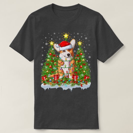 Pembroke Welsh Corgi Dog Lighting Xmas Tree Corgi T-shirt (Design voorkant)