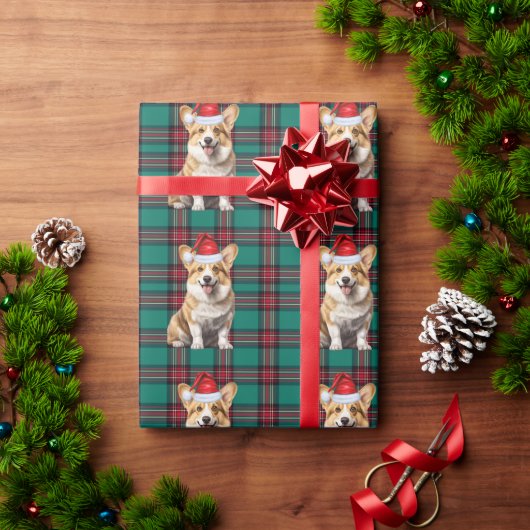 Pembroke Welsh Corgi Dog Plaid Christmas Cadeaupapier (Feestdagen Geschenken)