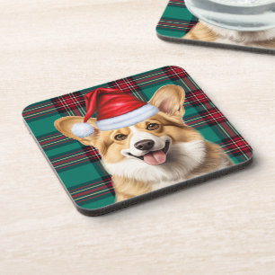 Pembroke Welsh Corgi Dog Red Green Holiday Plaid Bier Onderzetter