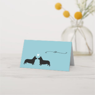 Pembroke Welsh Corgi Dog Silhouettes Huwelijk Plaatskaartje